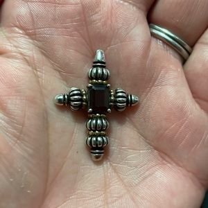 14K Gold and Sterling Silver Clyde Duneier Dimensional Garnet Cross Pendant.